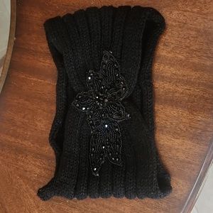 Jeweled Black Knit ear warmer